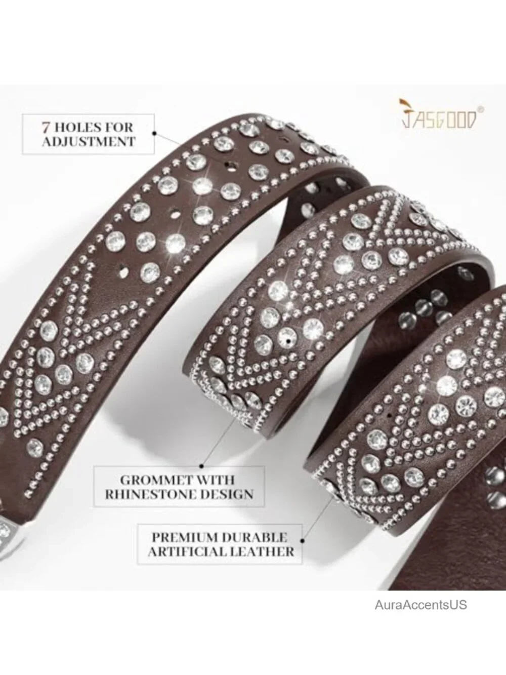 Rhinestone Studded Faux Leather Western Belt Detachable Buckle Unisex Plus Size